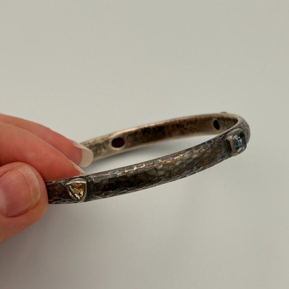 Retired Silpada Hammered Sterling Silver Multi Gemstone Bangle Bracelet - Picture 7 of 7
